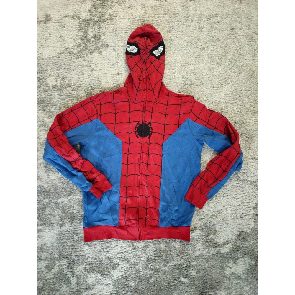 Marvel Comics Spider-Man Full Zip Costume Hoodie Mask Mesh Eyes Size SM Red Blue